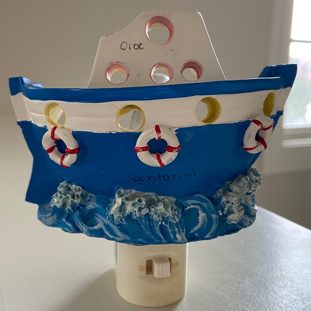 Greek sailboat Santorini hand painted night light